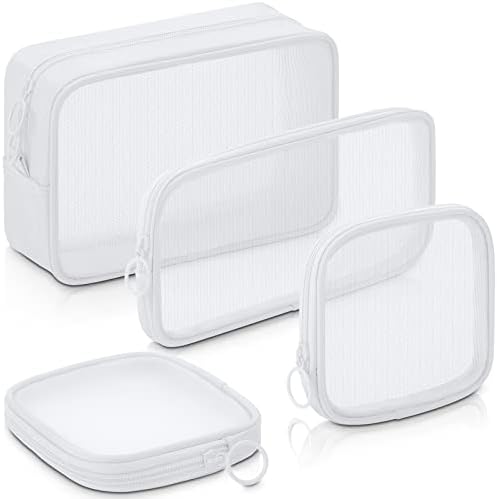 Weewooday 4Pcs Mesh Makeup Bag, White, Small, Large, Medium, Classic by Weewooday
