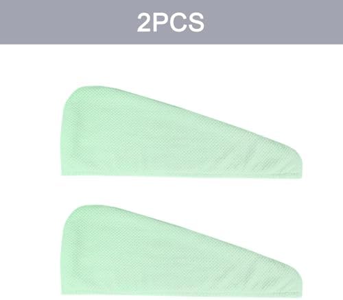 MaopaoBeauty 2 Pack Microfiber Hair Towel Wrap for Women, Super Absorbent Quick Dry Hair Turban for All Hair Style, Large Hair Drying Towel with Button, Green - Image 3