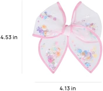 Pink Floral Hair Bow for Girls 4" Flower Mesh Ribbon Fable Bow Hair Clips - Image 7