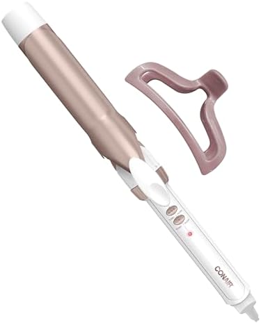 Conair Double Ceramic 1 ¼-Inch Curling Iron with Claw Clip, 1 ¼ -Inch Barrel Creates Loose Curls, Hair Curler for Use on Medium & Long Hair, White/Rose Gold by conair