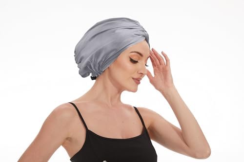 Gray Adjustable Silk Bonnet Satin Curly Hair Wrap for Sleeping Women - Image 6