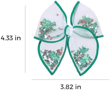 2pcs 4" Christmas Tree Shaker Bows Hair Clips for Girls Women Green Mesh Tulle Fable Hair Bow Alligator Barrettes Kids Teen Toddler Holiday Party Dress Decoration Accessory Xmas Gift - Image 7
