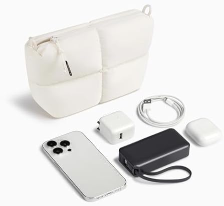 Comfyable Puffy Electronics Organizer Travel Case, Cute Tech Pouch for Women Men, Cable Storage Bag for Charger, Phone, Power Bank, Cord, Compact Tech Accessories Pouch, Rice - Image 6