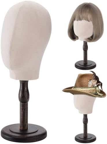 Peohud 21 Inch Mannequin Head, Canvas Wig Stand with Head, Linen Dome Model Head with Detachable Wood Stand for Hats, Caps, Headdress, Wig Making, Headband Display by Peohud