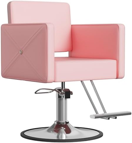 LOUVIXA Barber Salon Chairs for Hair Stylist, Height Adjustable Hydraulic Salon Chair, 360 Degrees Rotation, Multi-Function Shampoo Chair for Home Barbershop, Pink by LOUVIXA