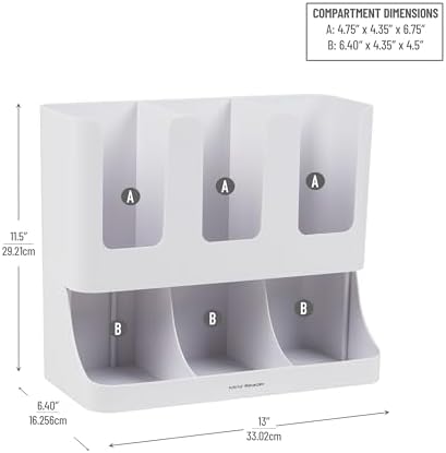 Mind Reader Cup and Condiment Station, Inch Countertop Coffee Bar Organizer with Compartments,Storage Caddy for Cups, Lids & Packets, Plastic,White, 6-Compartment,13" L x 6.4" W x 11.5" H (Pack of 4) - Image 3