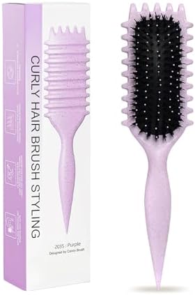 Purple Curl Defining Brush for Curly Hair – Detangling & Styling Brush for Women & Men, Defines 2A to 4C Curls, Reduces Frizz, Perfect for Wet & Dry Hair (Purple) by Sintario