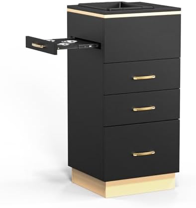 Salon Station Barber Station, Black Salon Stations for Hair Stylist, Hair Storage Cabinets with a Storage Basin, 3 Drawers & 3 Hair Dryer Holders, Beauty Salon Spa Equipment - Image 2