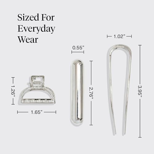 Kitsch Mini Metal French Hair Pin & Hair Clips for Women - Silver, Set of 3 - Image 5