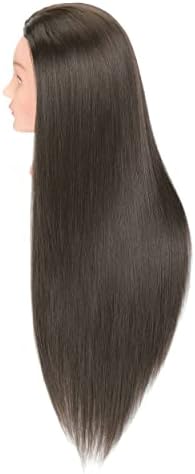 30 Inch Long Brown Hair Mannequin Head 80% Human Hair Manikin Cosmetology Doll Training Head for Hairdresser Practice Braiding Styling Curling Cutting with Table Clamp Stand - Image 4