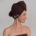 Luxury Organic Japanese Cotton Hair Drying Waffle Towel Wrap for Women | Absorbent, Quick-Dry Head Turban for Shower, Sauna, Spa | Extra Large for Long, Curly, Straight Hair With Button (Black, 1 Pc) by KOSMU