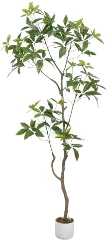 Garvee Artificial Umbrella Plant Schefflera Tree, 6.56 ft Tall Fake Floor Plant in Pot with Realistic Leaves & Trunks, Decorative Faux Greenery for Home Office, Living Room, Bedroom, Patio - Image 5