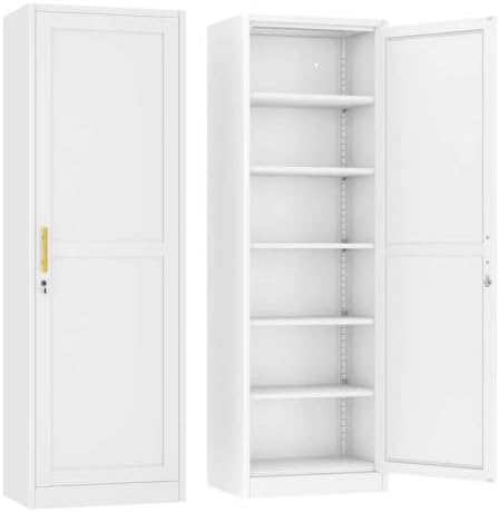 Ckzbx Metal Locker Tall Narrow Storage Cabinet, 67" H Locking Tool File Cabinets Snack Locker Organizer for School Classroom,Bedroom,Gym Home Office,Entryway and Hallway (20" W 1Door White) by Ckzbx