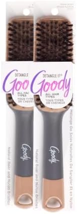 Goody Detangle It Boar Bristle Hair Brush, Use as a Detangling or Styling Brush, Conditions & Boosts Shine, Helps Tackle Knots & Reduce Frizz, For Wet or Dry Hair, Brown/Grey (Pack of 2) by Goody