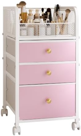 Rolling Makeup Vanity Cart Makeup Organizer with Drawers for Girls by ZQUYAJ