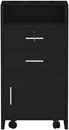 Salon Wood Rolling Drawer Cabinet Salon Trolley Spa 3-layer Cabinet Equipment with A Lock Hair Dryer Holder Stylist Equipment Drawer Hairdressing Cabinet Storage Station (Black) - Image 3