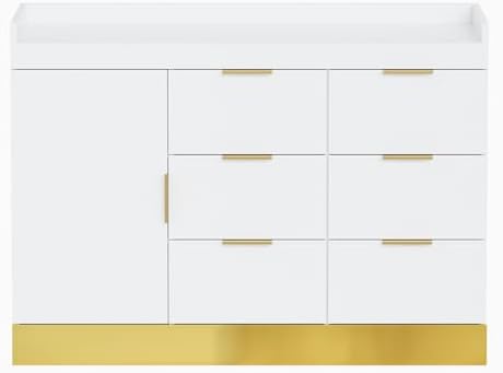 OmySalon Salon Station for Stylists, Free Standing Barber Vanity with 6 Drawers, 1 Cabinet & Adjustable Shelves, Large Storage Hair Beauty Furniture for Barbershop, White Gold - Image 6