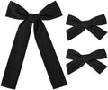 DEEKA Black Cotton Linen Hair Bows 2 Sizes 5"&3.5" Soft Hair Bow set for Toddler Girls Long Ponytail Knot Bows Alligator Clip Hair Accessories for Little School Girls (Black) by DEEKA