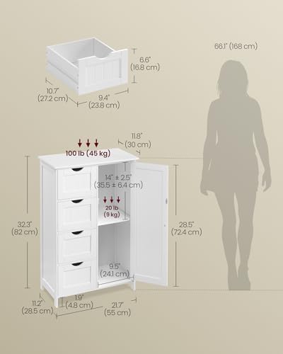 VASAGLE Floor Storage Cabinet, Farmhouse, 4 Drawers and 1 Door,32.3" H - Image 3