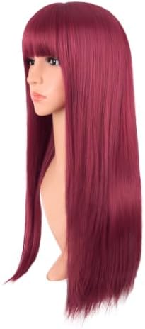 MapofBeauty 24 Inch Long Straight Flat Bangs Party Cosplay Wig, Blood Red - Image 3