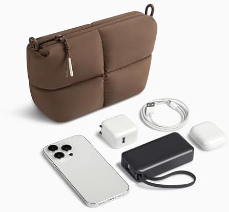 Comfyable Puffy Electronics Organizer Travel Case, Cute Tech Pouch for Women Men, Cable Storage Bag for Charger, Phone, Power Bank, Cord, Compact Tech Accessories Pouch, Mocha Brown - Image 6