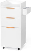 OmySalon Salon Cart with Wheels, 3-Tier Rolling Hair Styling Station, 2 Drawers & Adjustable Shelf, Hair Dryer Holder, Mobile Organizer for Salon, Barber, Spa, Nail & Beauty Tools, White by OmySalon