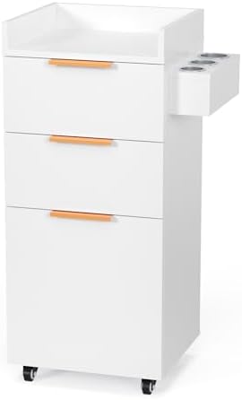 OmySalon Salon Cart with Wheels, 3-Tier Rolling Hair Styling Station, 2 Drawers & Adjustable Shelf, Hair Dryer Holder, Mobile Organizer for Salon, Barber, Spa, Nail & Beauty Tools, White by OmySalon