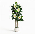 4 Inch Artificial Magnolia Tree with Pot, Faux Flower Tree with White Magnolia Blooms and Green Leaves, Potted Artificial Plant for Living Room, Bedroom, Office, Entryway, Store, Home Dector by GaoMon