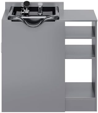 OmySalon Shampoo Bowl with Cabinet, Portable Salon Hair Washing Station with Adjustable Shelf, UPC Certified Faucet, Freestanding Backwash Sink for Barber, Beauty Salon, Spa, Grey - Image 7
