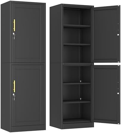 Ckzbx Metal Locker Tall Narrow Storage Cabinet, 67" H Locking Tool File Cabinets Snack Locker Organizer for School Classroom,Bedroom,Gym Home Office,Entryway and Hallway (20" W 2Door Black) by Ckzbx