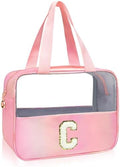 Initial Clear Makeup Bag Personalized Pink Clear Cosmetic Bag, Cute Large Make Up Bags Organizer Bag, Travel Toiletry Bag for Women Girl Gifts C (Pink) by junesters
