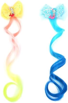 6 Pcs Hair Accessories for Girls,Bows for Girls,Unicorn Hair Clips with Colorful Ombre Hair Extensions, Glitter Bow Design - Image 5