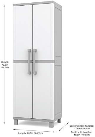 Keter Storage Cabinet with Doors and Shelves for Laundry Room, Garage, Bathroom Accessories, Closet and Home Organization, White & Grey - Image 3