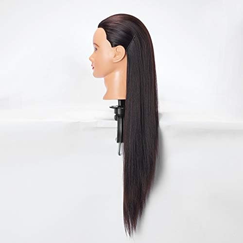 26-28'' Mannequin Head Synthetic Fiber Long Hair Styling Training Head Dolls for Cosmetology Manikin Maniquins Practice Head with Clamp Stand Holder (6611LB0220) - Image 3