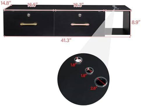 Black Barber Salon Station, Wall Mount Barber Salon Cabinet for Hair Styling Station,Barber Supplies Organizer Cabinet with 2 Draws & 3 Holes with Lock, Beauty Salon Furniture for Spa, Home & Bathroom - Image 2