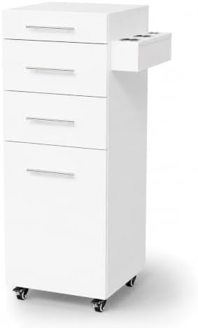 OmySalon Salon Cart with Wheels, Hair Styling Station Trolley with 3 Drawers, Adjustable Shelf & Hair Dryer Holder, Mobile Beauty Cabinet for Barber, Spa, Nail Salon, Upgrade White by OmySalon
