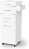 OmySalon Salon Cart with Wheels, Hair Styling Station Trolley with 3 Drawers, Adjustable Shelf & Hair Dryer Holder, Mobile Beauty Cabinet for Barber, Spa, Nail Salon, Upgrade White by OmySalon