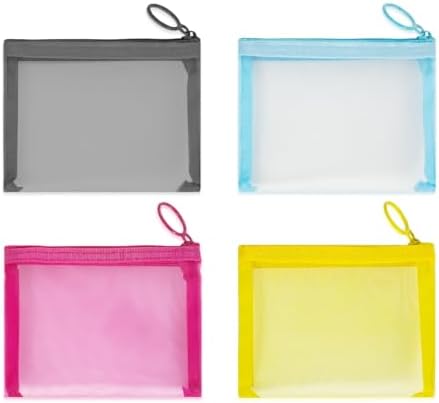 Mini Mesh Pouches(4 Pack), Small Mesh Bags with Zipper Nylon Makeup Pouches Bag Cosmetic Pouch Travel Purse Organizer Insert Diaper Inside Bag Organizers Home Organizing Size See Through Cute Colors by CarryEpic