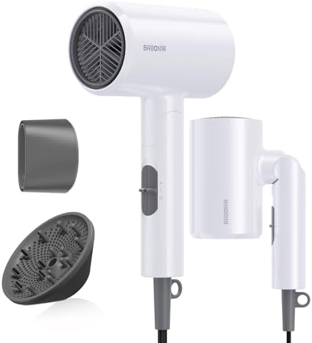 BABONIR 1875W Hair Dryer with Diffuser for Curly Hair, Foldable, White by BABONIR