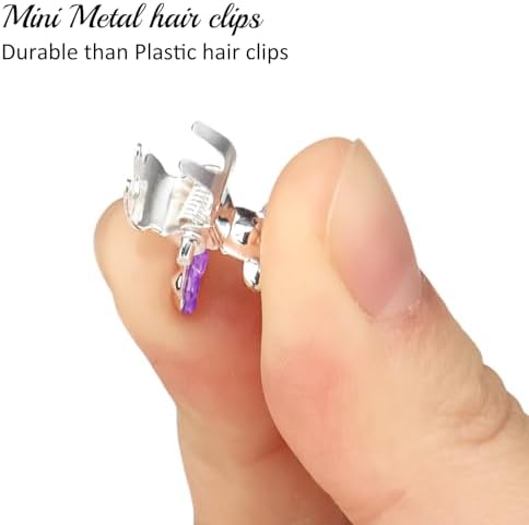 ANBALA 65PCS Mini Purple Flower Hair Clips with Rhinestone Mini Glitter Teeth Rhinestone Flower Hair Accessories No-Slip Grip Metal Jaw Clamps for Girls Women (Silver-Purple Crystal) - Image 3