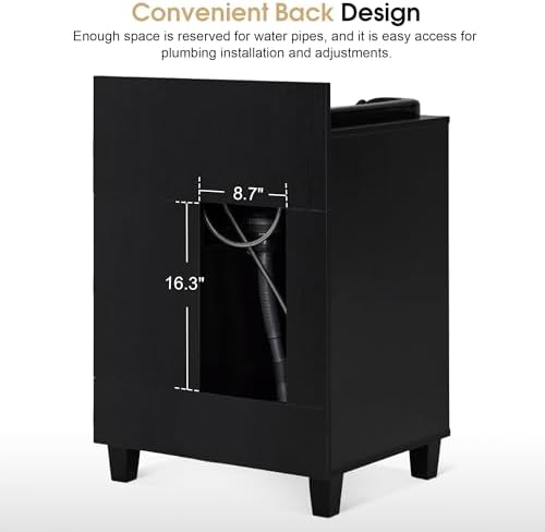 BarberPub Barber Storage Shampoo Station with Bowl & Cabinet 7131 (Black) - Image 6