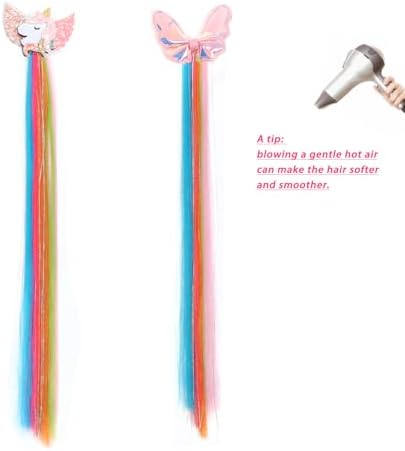 6 Pcs Hair Accessories for Girls, Bows for Girls, Unicorn Hair Clips with Colorful Ombre Hair Extensions - Image 5