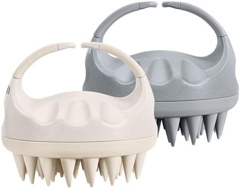 HEETA Hair Brush, Hair Growth Scalp Massager with Soft Silicone Bristles to Remove Dandruff, Relieve Itching & Relax Scalp, Shampoo Brush for Wet Dry Hair Care, Beige & Grey, 2 Count by HEETA