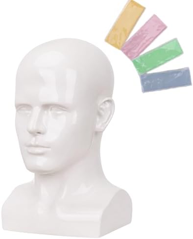 Male Mannequin Head 13.7", Glossy White Wig Hat Display Stand by LightMay
