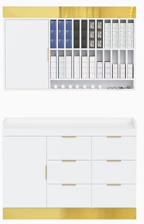 OmySalon Salon Staion Barber Color Bar, Hair Color Organizer Rack, Salon Hair Color Cabinet with Drawers & Adjustable Shelves, Wall Mounted Tube Storage Station for Salon Display, White by OmySalon