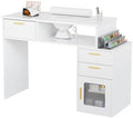 OmySalon Nail Desk with Ribbed Design & Electric Dust Collector - Nail Tech Station with Storage Drawer, Fluted Glass Cabinet & Wrist Cushion for Home Salon & Spa (White) by OmySalon