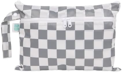 Bumkins Waterproof Wet Dry Clutch Bag for Baby, Travel, Swim Suit, Cloth Diapers, Pump Parts, Pool, Gym Clothes, Toiletry, Strap to Stroller, Daycare, Zip Reusable Bag, Packing Pouch, Gray Check by Bumkins