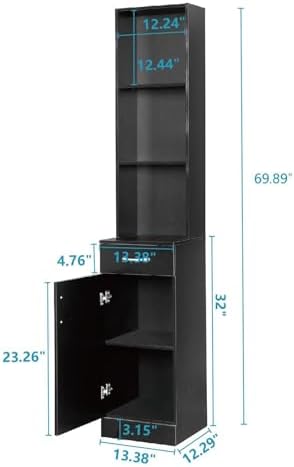 Wall Mount Salon Station, Hair Stylist Storage Cabinet Barber Station Beauty Hair Salon Spa Equipment with 5 Compartments 1 Drawer (Black) - Image 3