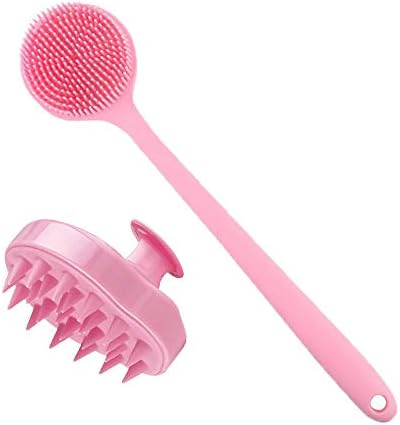 Silicone Body Scrubber & Scalp Massager, Long Handle Shower Brush, Exfoliating Scrubber for Men, Women & Kids by CINLITEK