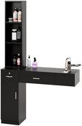 OmySalon Wall Mount Barber Stations, Salon Stations for Hair Stylist, Hair Styling Equipement Set with a Storage Cabinet, 2 Drawers and a 3 Tier Shelf (Black) by OmySalon